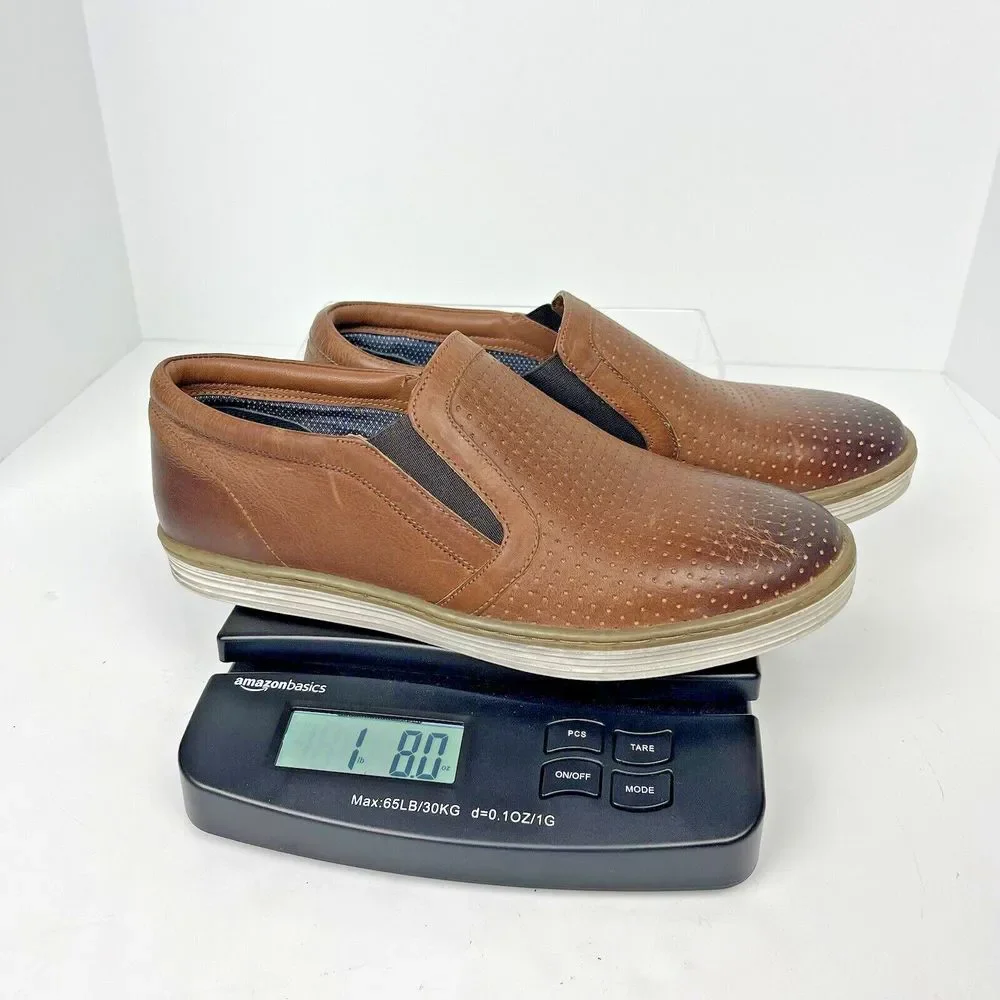 Roan By‎ Bedstu Mens Brown Leather Slip-On Shoes Size 8.5 Perforated Leather